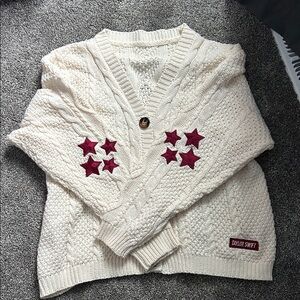 Taylor Swift Cream Cardigan with Burgundy Stars